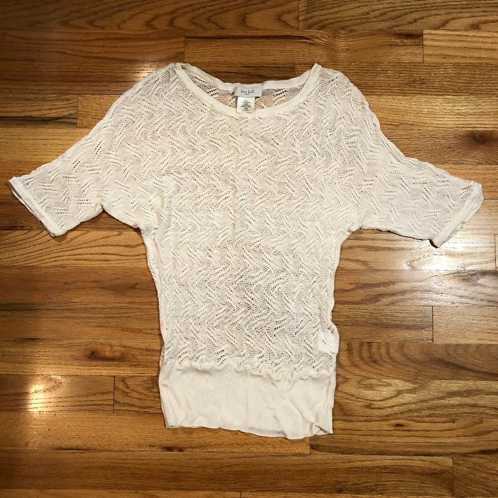 WOMENS KATE HILL PETITE CREAM CROCHET SEMI-SHEER TOP PM